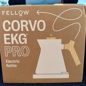 Fellow Corvo EKG Pro Electric Water Kettle, Matte White w/ Maple Wood Handle